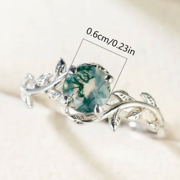 925 Moss Agate Stone and Sterling Silver ring - new in box - Size 10 - Picture 2 of 3